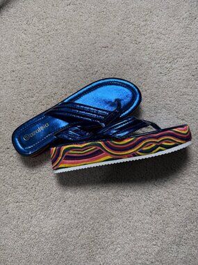 Azaleia Woman’s Wedge Platform Rainbow Layered Flip Flops Thong Sandals Size 41